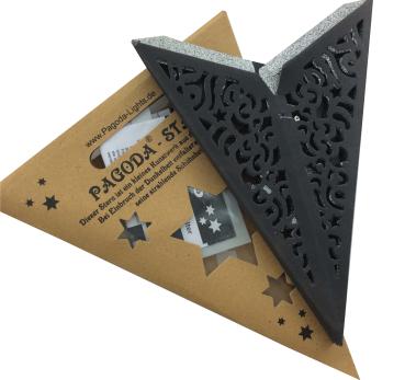Baby Kala Black / Silverglitter - Foldable glowing Paperstar with 5 points, 40 cm